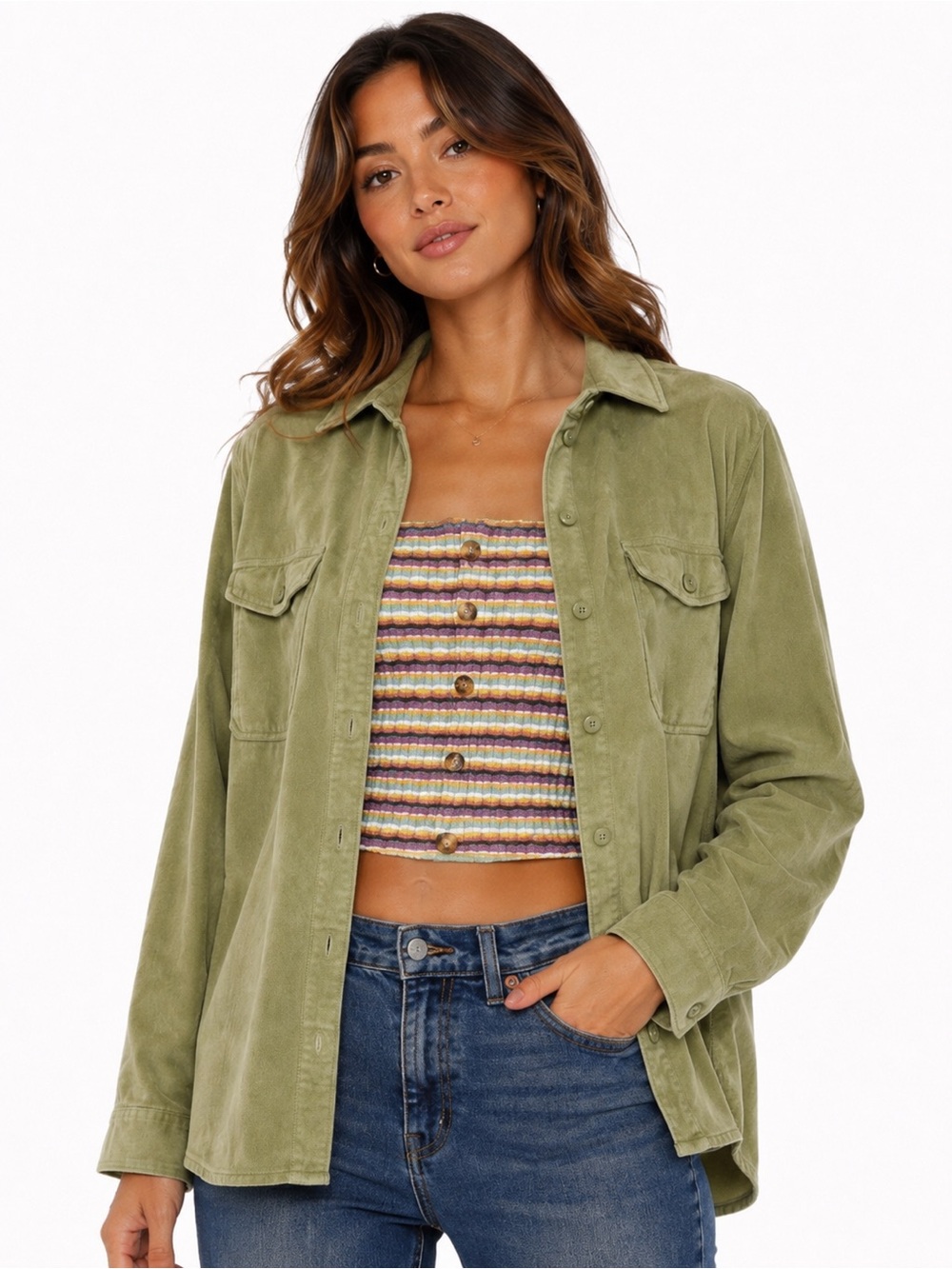 🌿✨ American Eagle Tube Top + Olive Green Overshirt Bundle | Size Small